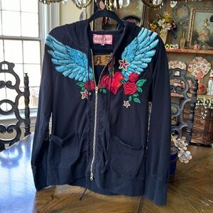 Johnny Was JWLA Black Hooded Embroidered Special Sweatshirt. Pre-Owned size XL